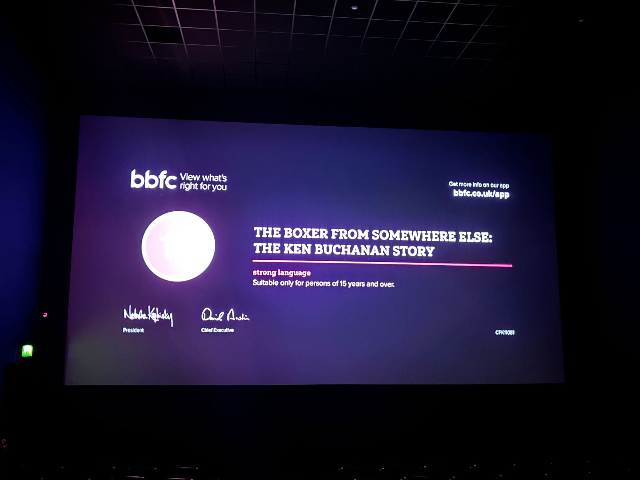 BBFC certificate on screen
